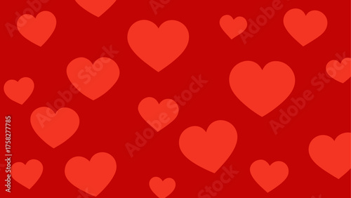 A repeating pattern of red hearts on a red background