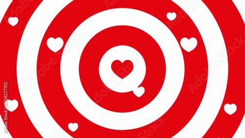 Red and white circular target with white hearts and a central red heart