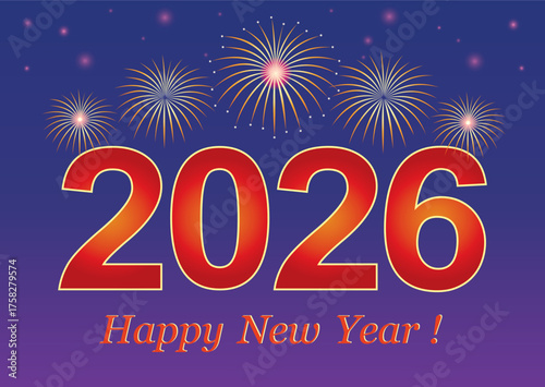 2026 Happy New Year. Christmas background with fireworks. Holiday flyer, greeting card, banner. Vector vector illustration