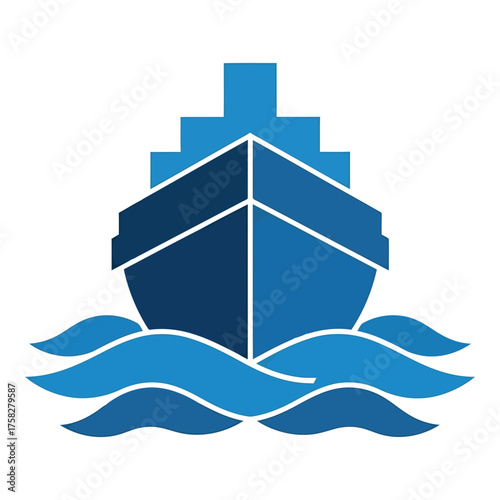 Vector art of stylized cruise ship icon on wavy water
