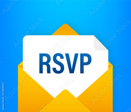 RSVP message inside open yellow envelope icon