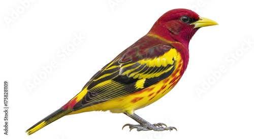 Tableau sur toile Isolated Passerine Bird, Scarlet Finch, Natural Wildlife, Cute Birdie, Songbird