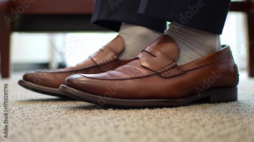 Mans brown leather shoes.