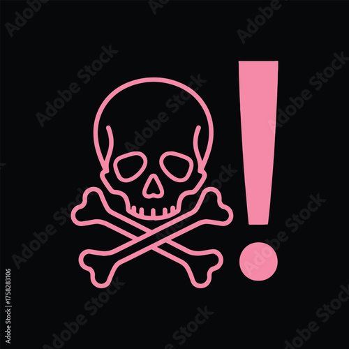Pink Skull and Crossbones Warning Danger Ahead Caution Hazard Illustration Vector Graphic Sign Symbol Design Element for