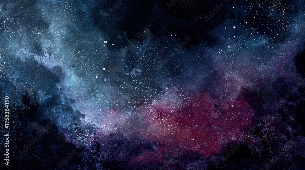 Fototapeta premium 英文标题 Dark blue and black watercolor texture abstract background, blurred grainy with rough brush strokes. Dreamlike and eerie atmosphere with dark red purple palette