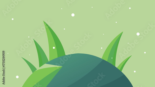 Abstract green planet with growing blades of grass and floating dots