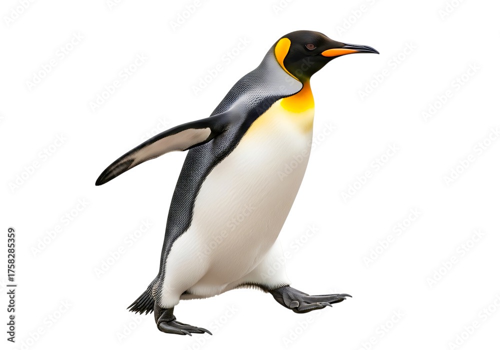 Naklejka premium King penguin walking isolated on transparent background in full body shot