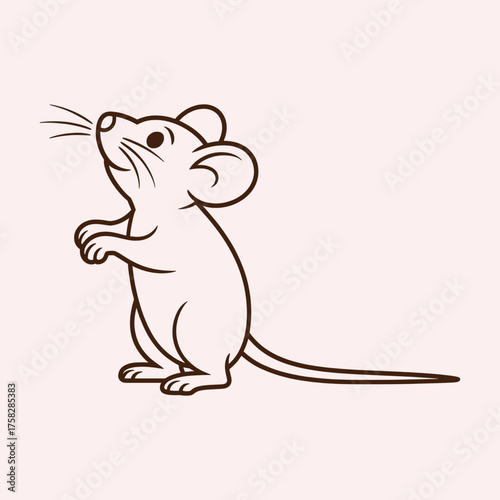 Simple brown outline drawing of a mouse standing on hind legs looking up rodent animal