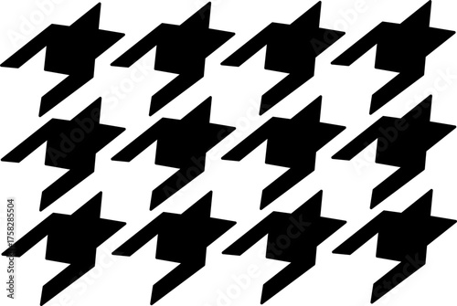 Classic black houndstooth pattern on white background. Bold geometric seamless design with sharp angles, perfect for fabric, fashion, wallpaper, and decor.
