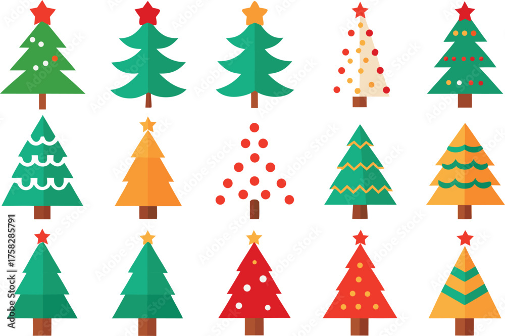 Obraz premium Collection of diverse and festive christmas tree vector illustrations for holiday design
