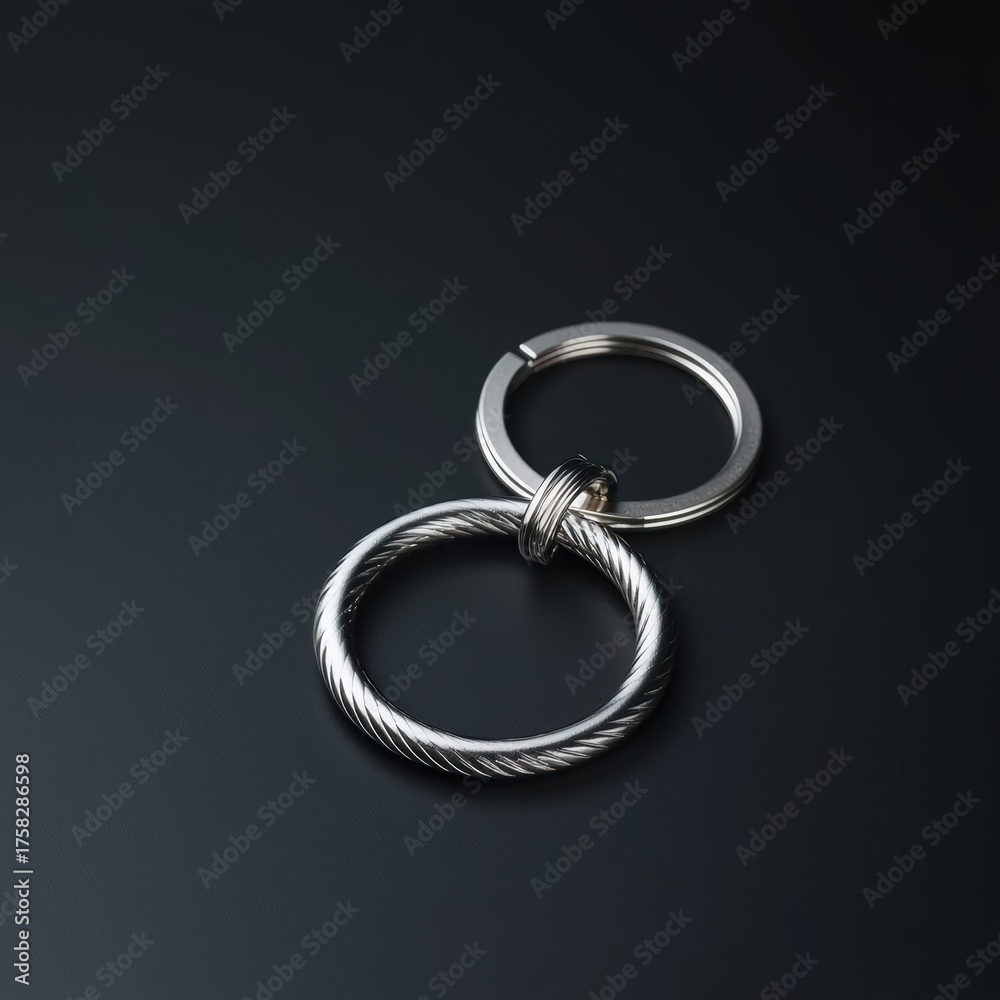 Fototapeta premium A 3D model of a metallic keychain on a black background,