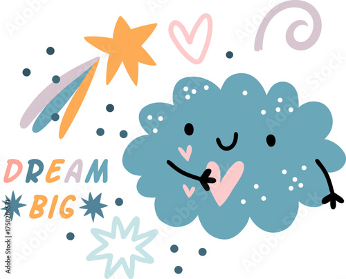 Dream Big. Kid Poster with Lovely Cloud
