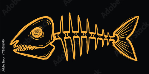 Fishbone Illustration Anatomy Sketch Vintage Style Isolated Skeleton Symbol Artistic Design Marine Art Theme Aquatic
