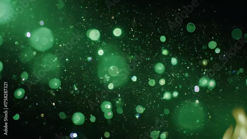 Green-toned, bokeh-filled abstract image with various sized blurred bubbles