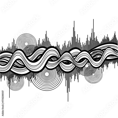 Vector art of abstract sound wave pattern, audio frequency modulation, music visualization