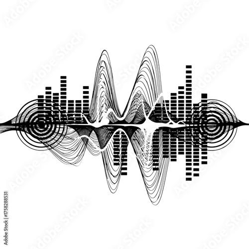 Vector art of symmetrical sound wave pattern, audio frequency modulation, music visualization
