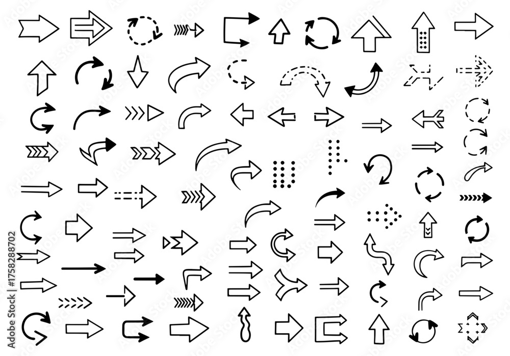 Fototapeta premium Vector art of set of various arrow designs for graphic design and web development projects
