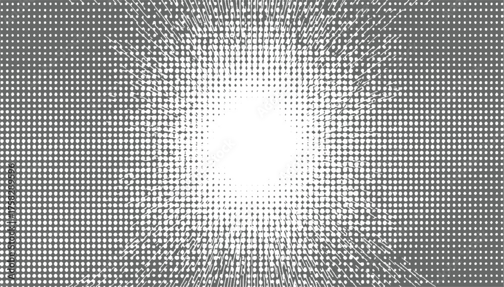 Radial burst of white dots on gray background abstract pattern