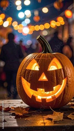 Illuminated Jack O'Lantern at Night Market