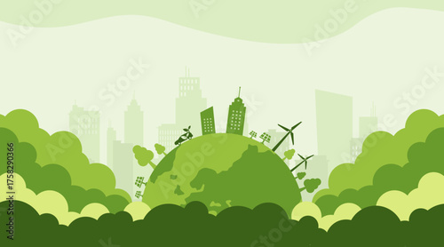 eco, sustainable development concept. eco friendly technology. World environment, green ecology, ESG for business and organization. Green template and Vector illustration.