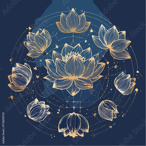 Elegant golden lotus flower collection Sacred bloom, art design for meditation and wellness