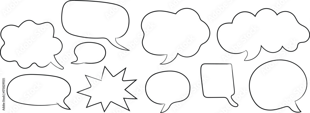Fototapeta premium Diverse collection of hand drawn speech bubbles communication and expression