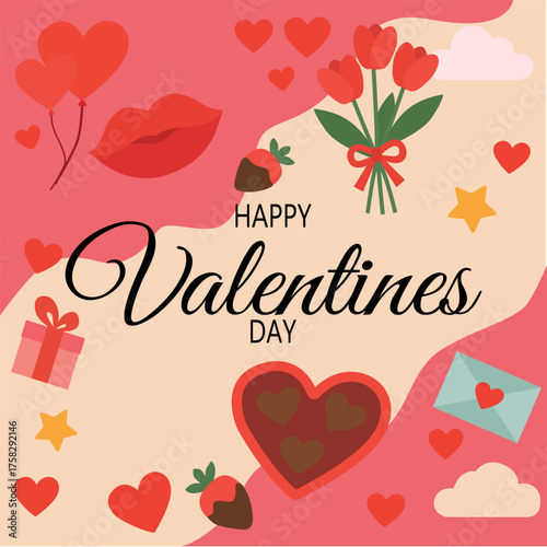 happy valentines day background with hearts and lettering.