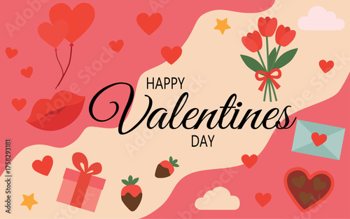 happy valentines day background with hearts and lettering.