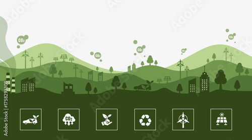 Zero emission. Net zero and carbon neutral concept. Net zero greenhouse gas emissions target. Climate neutral long term strategy with net zero icon infographic.