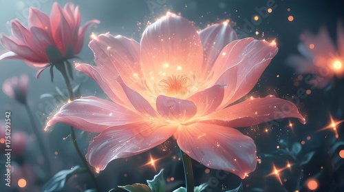 soft pink flowers glowing with a warm, magical radiance Blossoms of Light Generative Ai