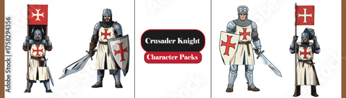 Crusader Knight Character Set – Banner-Raising Soldiers in Armor