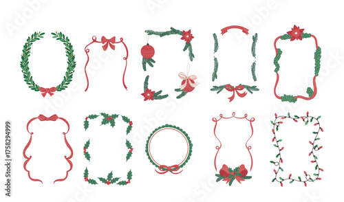 Crafted Christmas frames set forming elegant border composed of traditional holiday elements