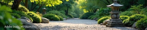 Serene Japanese Garden Stone Lantern, Raked Gravel, Peaceful Meditation Scene