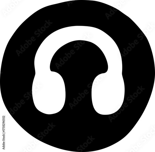 headset headphones sound audio earphone icon round black flat circle doodle