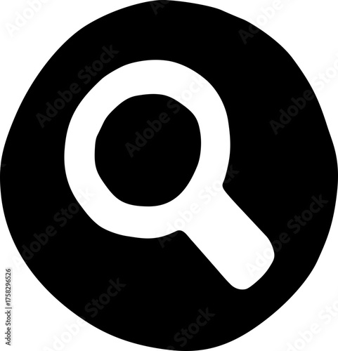 magnifying glass icon round black button doodle flat vector