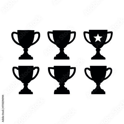 Celebrate victories with this set of trophy icons, perfect for awards, achievements, and recognizing success in sports, business, or education designs.