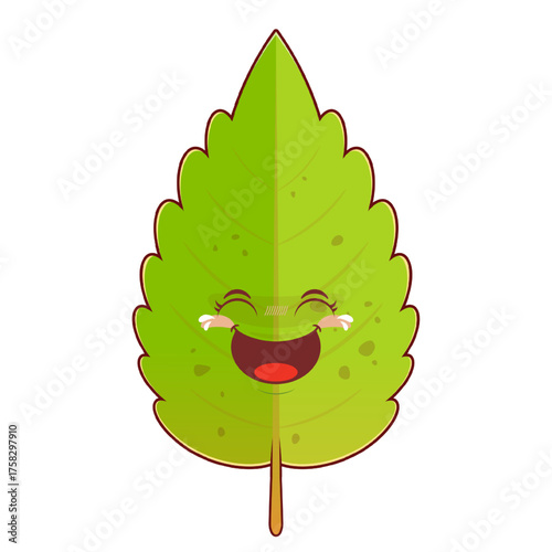 leaf laughing face cartoon cute