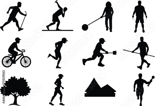 Silhouette vector bundle grid layout various sports and activities eps scalable illustration