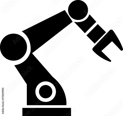 Robotic Arm Icon and Industrial Automation Vector of Mechanical Robot Hand, Factory Machine, Engineering Technology Symbol in Black Flat Style