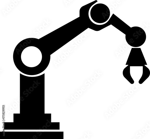 Robotic Arm Icon and Industrial Automation Vector of Mechanical Robot Hand, Factory Machine, Engineering Technology Symbol in Black Flat Style