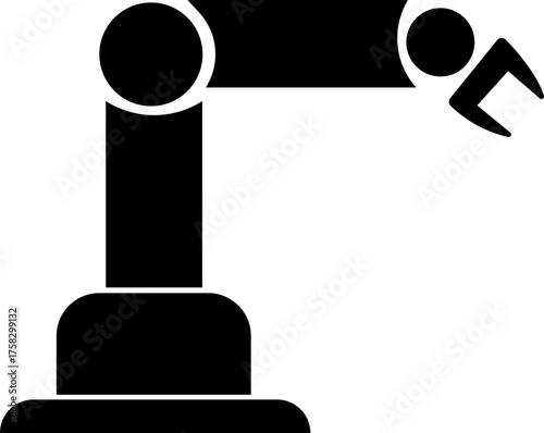 Robotic Arm Icon and Industrial Automation Vector of Mechanical Robot Hand, Factory Machine, Engineering Technology Symbol in Black Flat Style