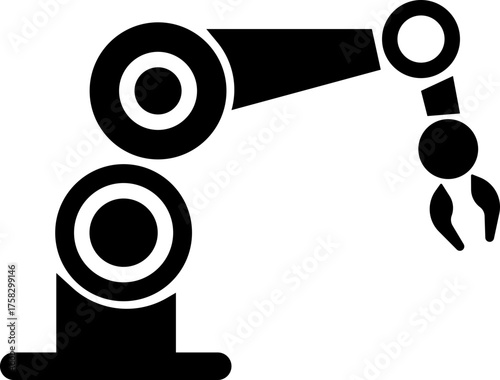 Robotic Arm Icon and Industrial Automation Vector of Mechanical Robot Hand, Factory Machine, Engineering Technology Symbol in Black Flat Style