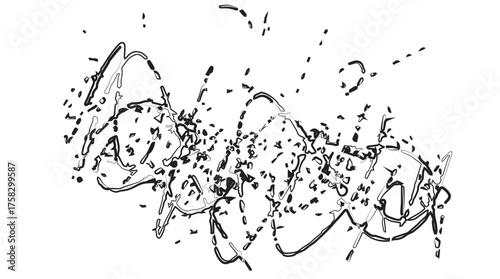 Abstract chaotic black and white ink splatter and brush stroke art with dynamic energy and movement