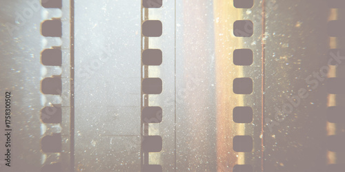 Aged film strip perforations light flares dust particles vector