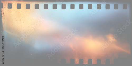 Aged film strip with colorful light leaks and dust vintage texture