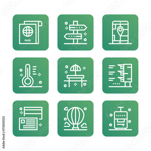Travel icon set collection. Linear icon collection. Editable stroke. Vector illustration. tourism and outdoor recreation icon set collection