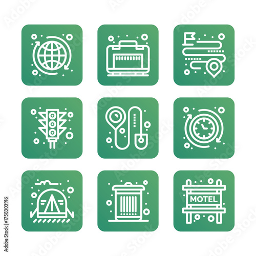 Travel icon set collection. Linear icon collection. Editable stroke. Vector illustration. tourism and outdoor recreation icon set collection