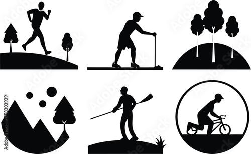 Silhouette vector bundle outdoor activities grid layout scalable eps icon sports adventure