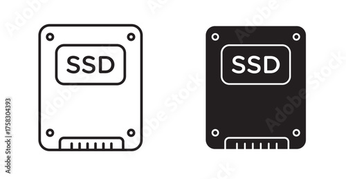 An SSD card icon typically depicts a flat, rectangular solid-state drive with a connection port, sometimes shown in a minimalist, stylized, or 3D design.