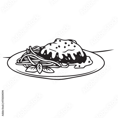 Illustration of spaghetti with meat sauce isolated on white background, a hearty and flavorful italian classic, ideal for menus, cookbooks, or culinarythemed designs and illustrations